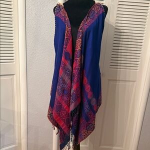 Boho Tribal Print Draped Vest in Royal Blue & Magenta